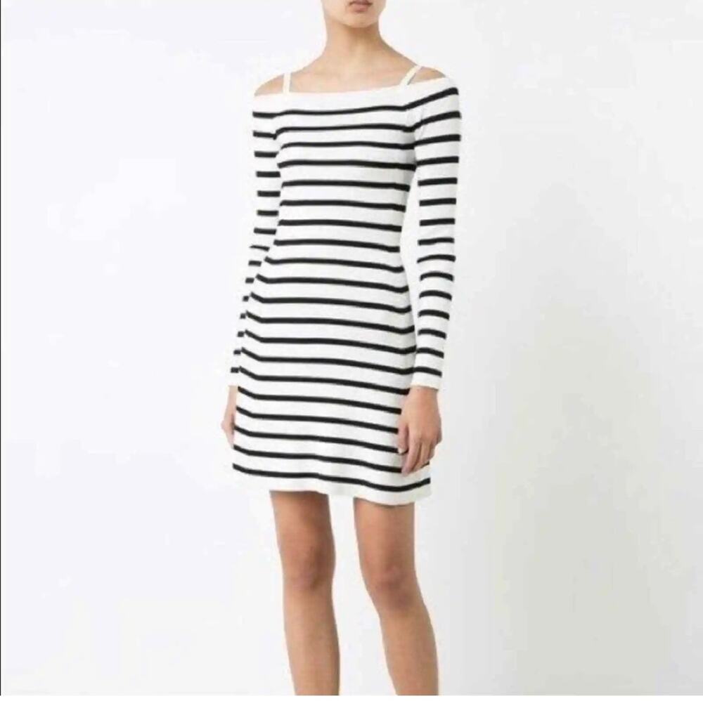 Theory Pirellia Prosecco Striped Cold Shoulder Ribbed Knit Dress